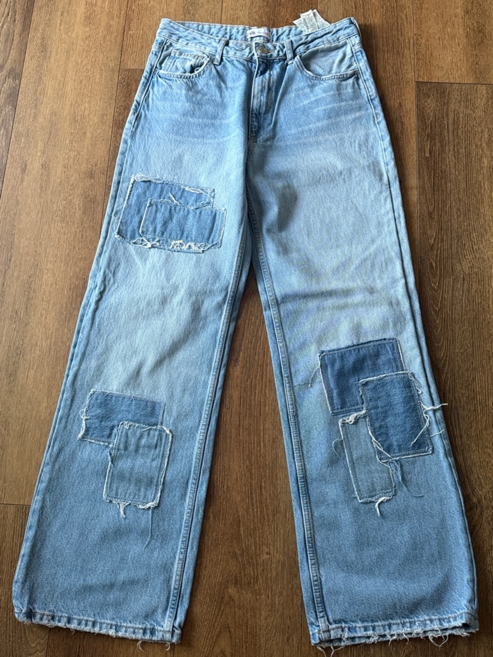 Zara Light Blue Patchwork Bootcut Jeans